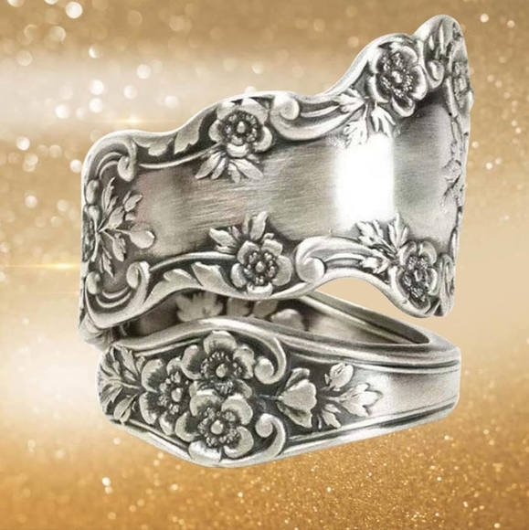 Unisex 925 Silver  Spoon Ring  Adjustable - Picture 1 of 7